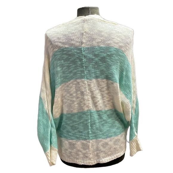 PINK ROSE Womens Lightweight Knit Open Front Sweater Cardigan Teal White Size L - Picture 4 of 7